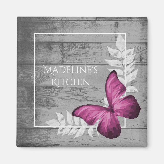 Pink Butterfly Rustic Magnet (Front)