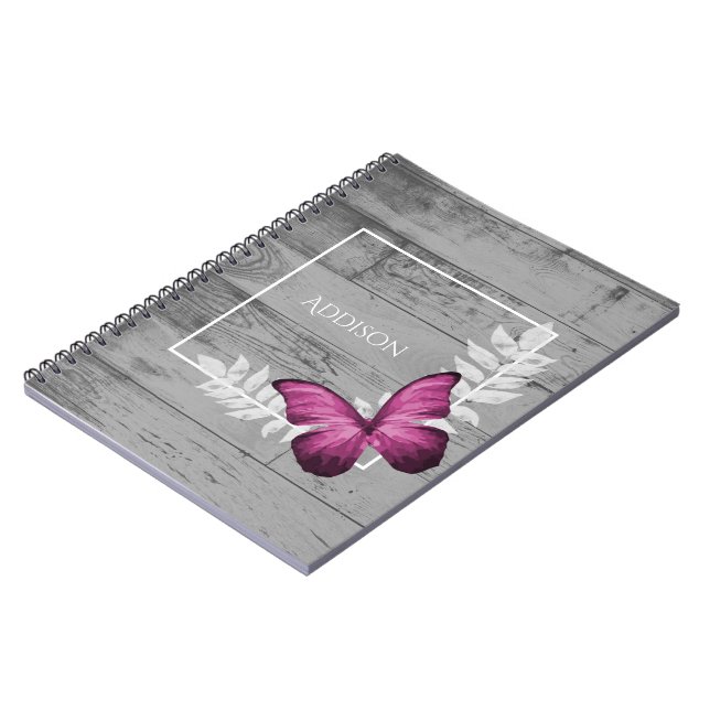 Pink Butterfly Rustic Personalised Notebook (Left Side)