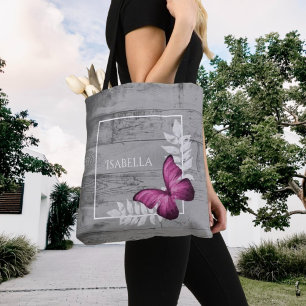Pink Butterfly Rustic Personalised Tote Bag
