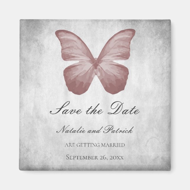 Pink Butterfly Save the Date Magnet (Front)