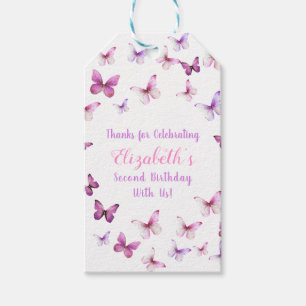 Pink Butterfly Second Birthday Baby Girl Gift Tags