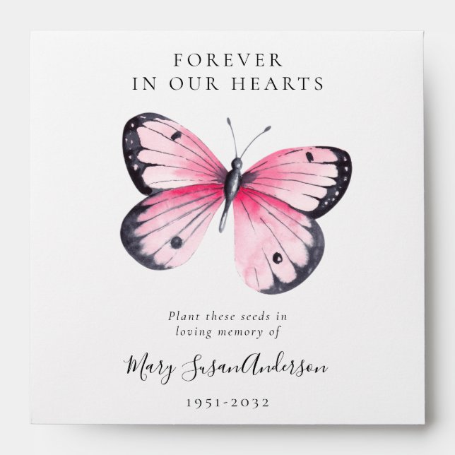 Pink Butterfly Seed Packet Memorial Funeral Envelope (Front)