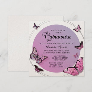 Pink Butterfly Shimmer Modern Quinceañera Invitation