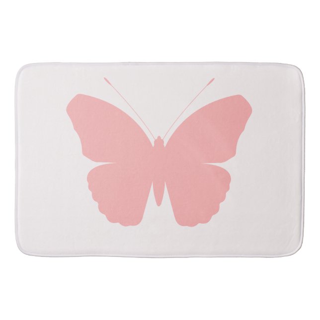 Pink Butterfly Silhouette Design on Light Pink Bath Mat (Front)