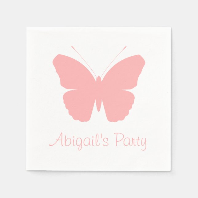 Pink Butterfly Silhouette Design (Personalised) Napkin (Front)