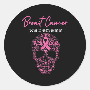 Pink Butterfly Skull Breast Cancer Awareness Hallo Classic Round Sticker