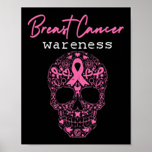 Pink Butterfly Skull Breast Cancer Awareness Hallo Poster
