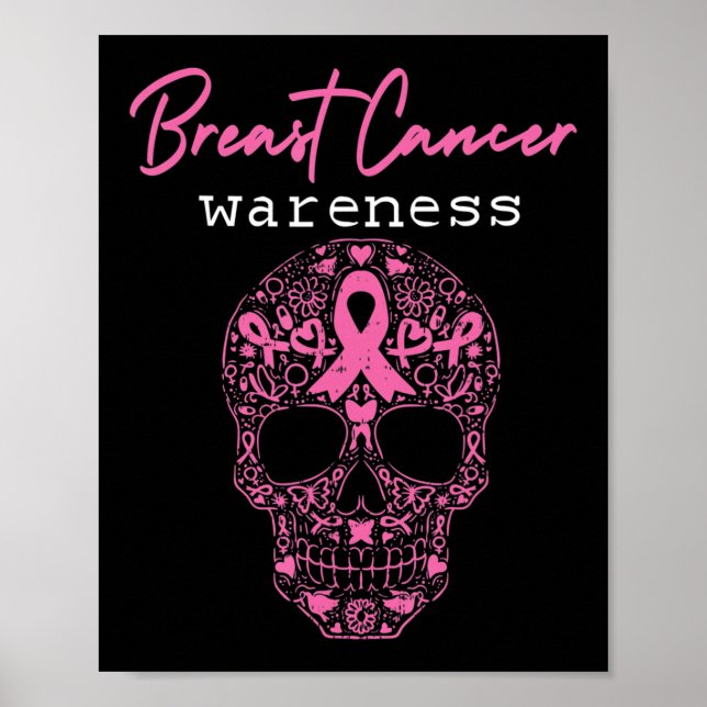 Pink Butterfly Skull Breast Cancer Awareness Hallo Poster (Front)