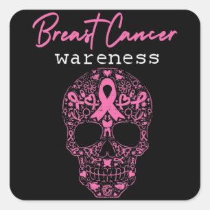 Pink Butterfly Skull Breast Cancer Awareness Hallo Square Sticker