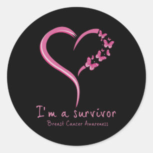 Pink Butterfly Survivor Breast Cancer Awareness Classic Round Sticker