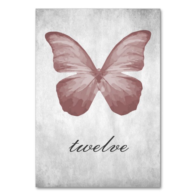 Pink Butterfly Table Number Card (Front)