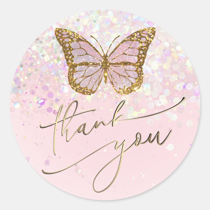 pink butterfly thank you classic round sticker Zazzle.co.uk