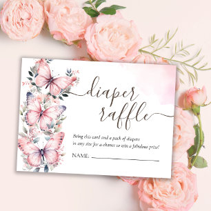 Pink Butterfly Theme   Baby Shower Diaper Raffle  Enclosure Card