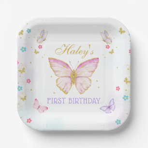Pink Butterfly theme Birthday Paper Plate