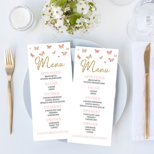 Pink Butterfly Themed Birthday Party Flat Menu (Creator Uploaded)