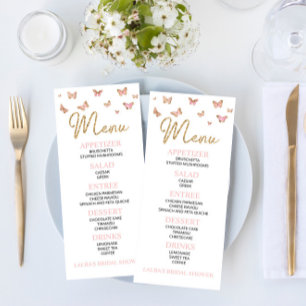 Pink Butterfly Themed Bridal Shower Flat Menu