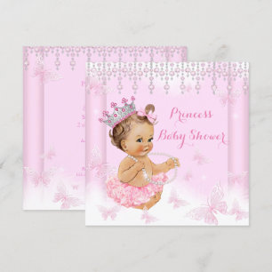 Pink Butterfly Tiara Princess Baby Shower Brunette Invitation