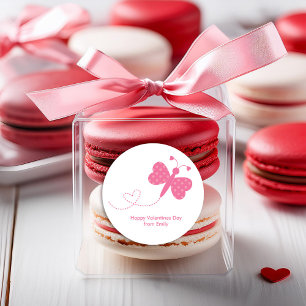 Pink Butterfly Valentines Day Classic Round Sticker