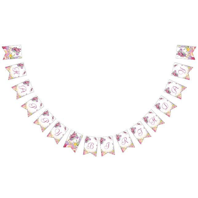 Pink Butterfly Watercolor Floral Birthday Bunting (All)