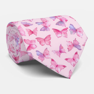Pink Butterfly Watercolor Tie