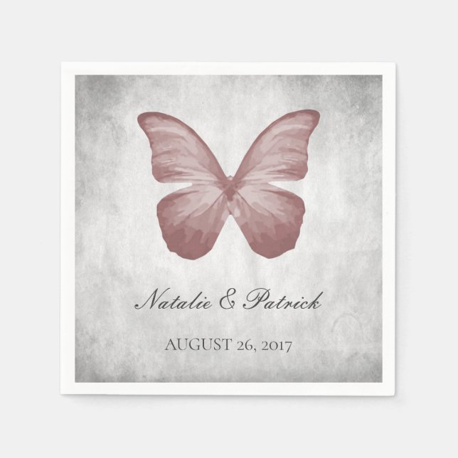 Pink Butterfly Wedding Paper Napkins (Front)