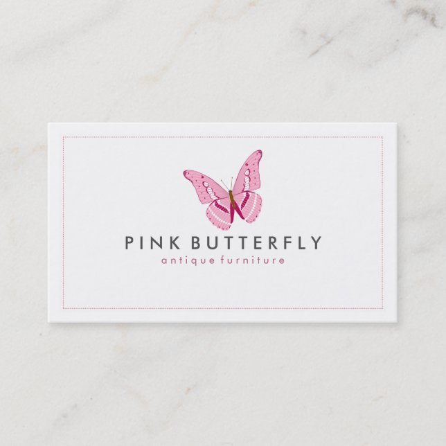 Pink Butterfly White Background Minimal Design Business Card (Front)