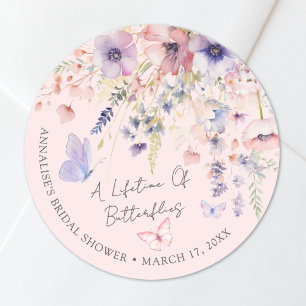 Pink Butterfly Wildflower Bridal Shower Classic Round Sticker