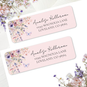 Pink Butterfly Wildflower Return Address