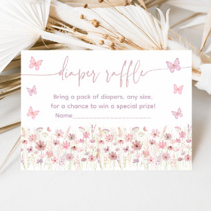 Pink Butterfly Wildflowers Baby Diaper Raffle Enclosure Card