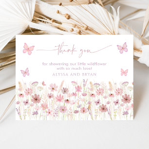 Pink Butterfly Wildflowers Baby Shower Thank You Card