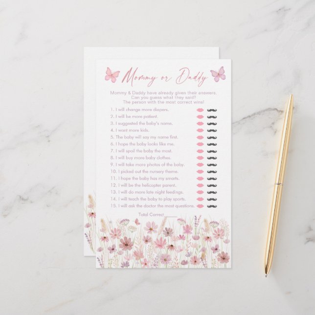 Pink Butterfly Wildflowers Guess Who Said It Game (Front/Back In Situ)