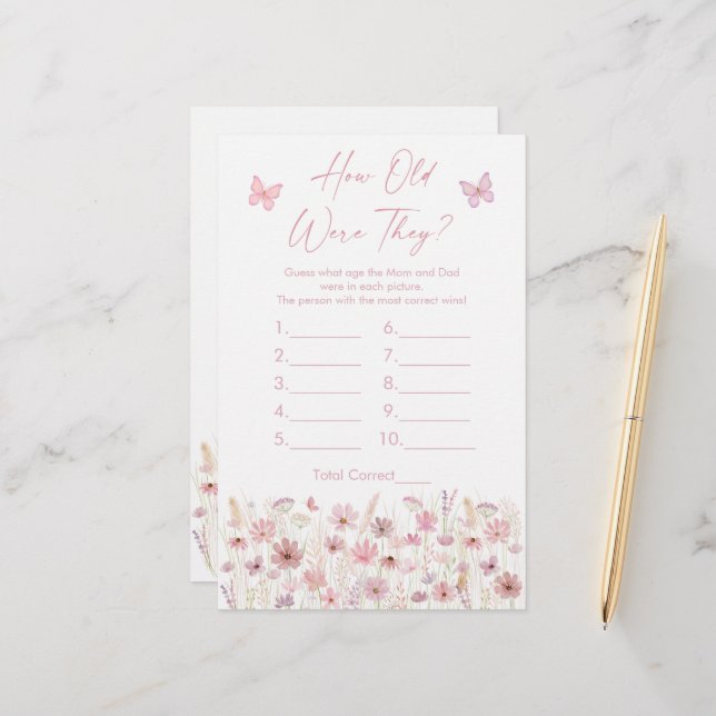 Pink Butterfly Wildflowers How Old Were They Game (Front/Back In Situ)