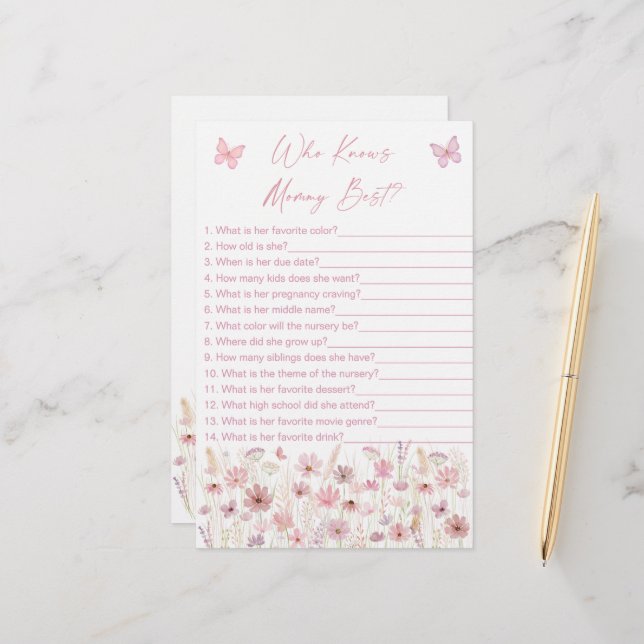 Pink Butterfly Wildflowers Who Knows Mummy Game (Front/Back In Situ)