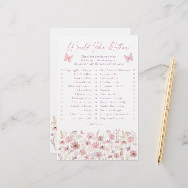 Pink Butterfly Wildflowers Would She Rather Game (Front/Back In Situ)