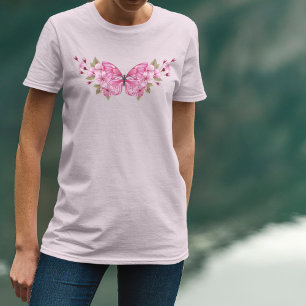 Pink Butterfly with Sakura T-Shirt