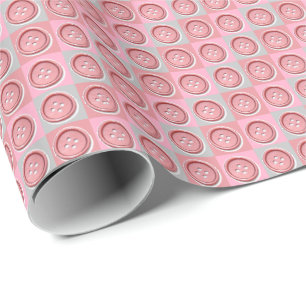 Pink Button Checked Pattern Wrapping Paper