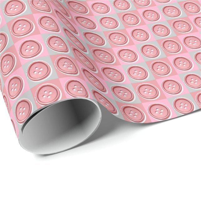 Pink Button Checked Pattern Wrapping Paper (Roll Corner)