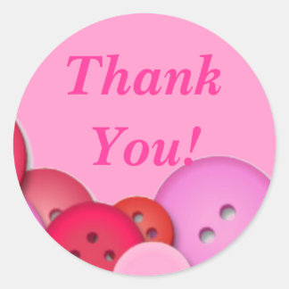 Pink Button Thank You Classic Round Sticker