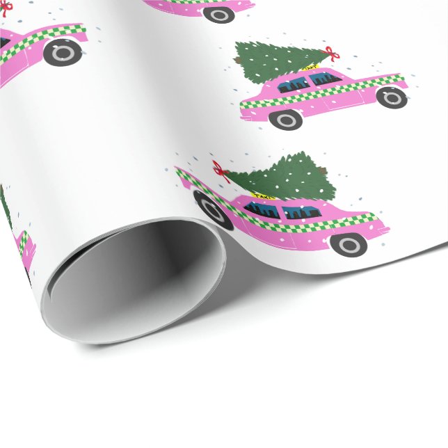 Pink Cab Taxi Christmas Pattern Wrapping Paper (Roll Corner)