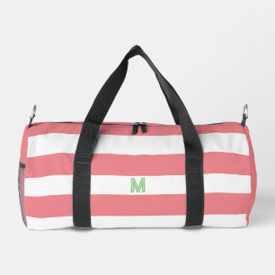 Pink Cabana Stripe & Personalised Green Monogram Duffle Bag