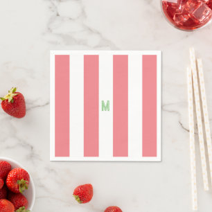 Pink Cabana Stripe & Personalised Green Monogram Napkin