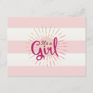 Pink Cabana Striped Baby Announcement Postcard