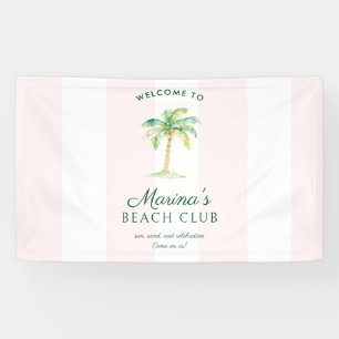 Pink Cabana Stripes Palm Beach Club Welcome Banner