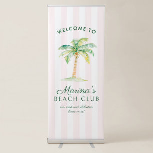 Pink Cabana Stripes Palm Beach Club Welcome Retractable Banner