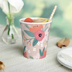 Pink Cabbage Rose Paper Cups