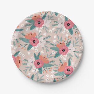 Pink Cabbage Rose Party Plate