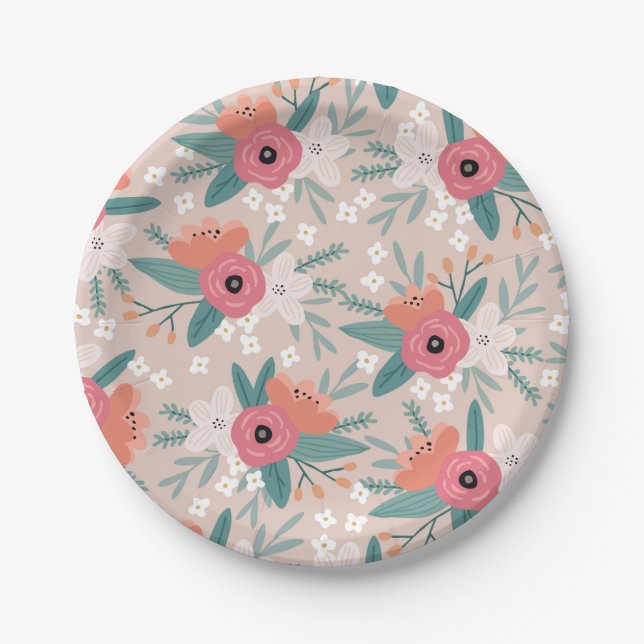 Pink Cabbage Rose Party Plate (Front)