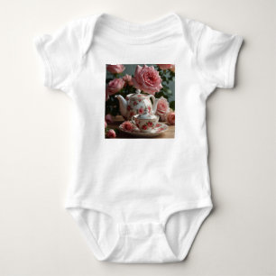 Pink Cabbage Rose Tea  Baby Bodysuit