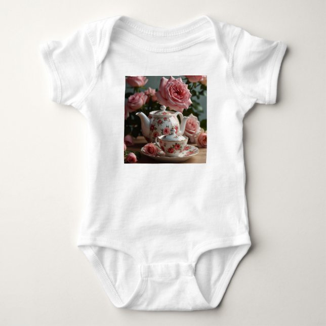 Pink Cabbage Rose Tea  Baby Bodysuit (Front)
