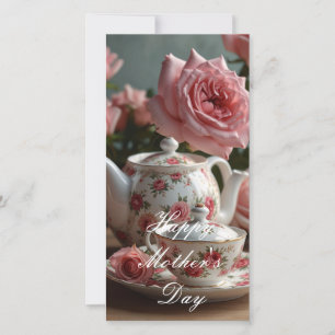 Pink Cabbage Rose Tea  Holiday Card
